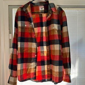 Old Navy Men's Casual Plaid Shirt - Red, Blue, Brown
